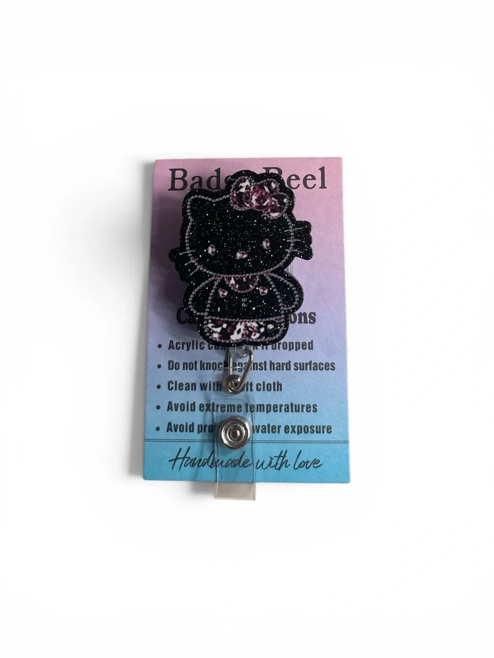 Hello Kitty Black Starry Night Badge Reel with Pink Accent